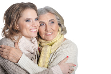 Beautiful elderly mother with an adult daughter