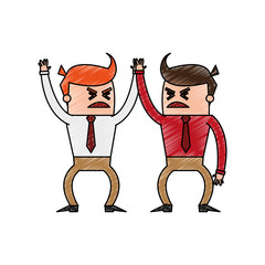 color pencil image cartoon business men in discussion vector illustration