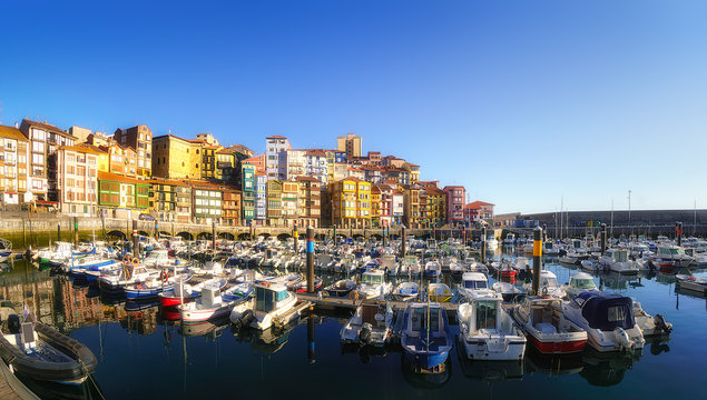 Panorama of Bermeo port in Basque Country