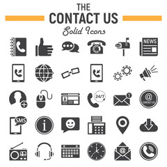 Contact us solid icon set, web button signs
