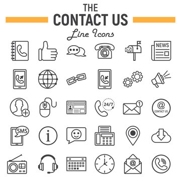 Contact us line icon set, web button signs