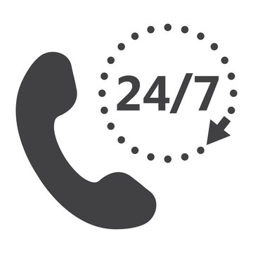 Call 24 7 solid icon, support service and website