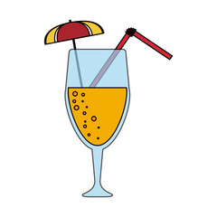 color image cartoon glass cup of cocktail with straw and umbrella decorative vector illustration
