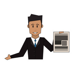 color image cartoon half body executive man with document in a hand vector illustration