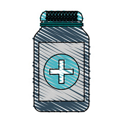 color crayon stripe cartoon remedy bottle with lid and label vector illustration