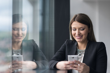 Business Girl Standing In A Modern Building Near The Window With Phone