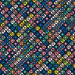 Decorative geometric shapes tiling. Multicolor irregular pattern.  Abstract colorful background. Artistic decorative ornamental lattice