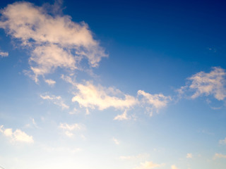 Blue bright sky with white clouds on sunny day. The vast blue sky and clouds sky.Beautiful background. Beautiful blue sky before sunset.