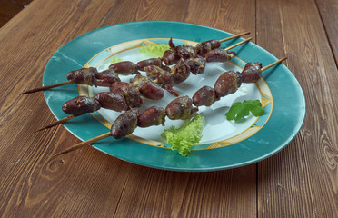 Chicken heart kebabs