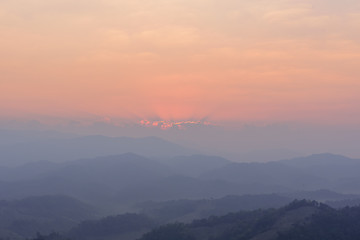 Dimly light of the morning sun  at Doi Hua Mod , Umphang district, Tak province, Thailand