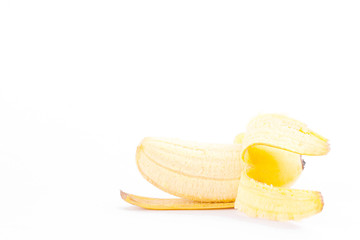 peeled egg banana on white background healthy Pisang Mas banana fruit food isolated
