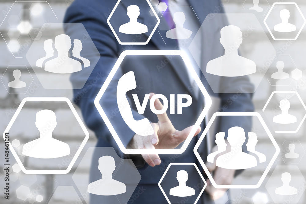 Poster voip business office communication social network concept. voice over ip - phone internet call techn