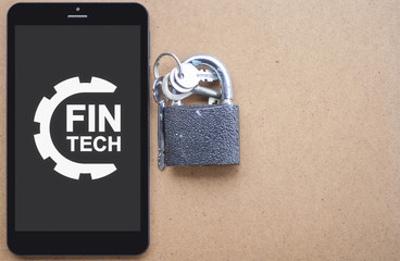 Fintech Service Tablet Computer Security Template Business Concept. Insurance mobile financial...