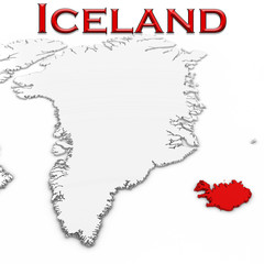 3D Map of Iceland with Country Name Highlighted Red on White Background 3D Illustration