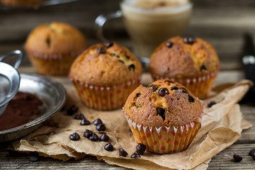 Chocolate chips muffins with coffee