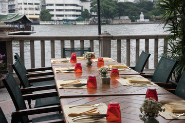 Colorful tables set at Grand Canal, Bangkok