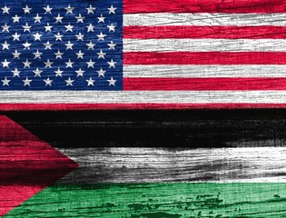 The wooden surface. Flags: United States. Palestine