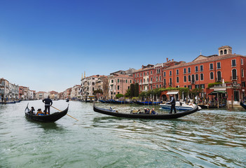 Fototapeta na wymiar The Grand canal with floating gondolas, Venice, Italy