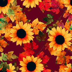 Sunflowers seamless pattern.