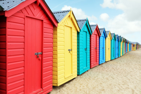Beach huts or bathing boxes on the beach