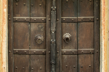 Wooden doors medieval design, wood door background concept - 148481640