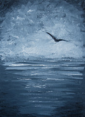 Original oil painting - Seagull over the sea - Impressionism - Modern Art