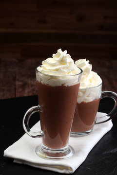 Hot chocolate cocoa with whipped cream 