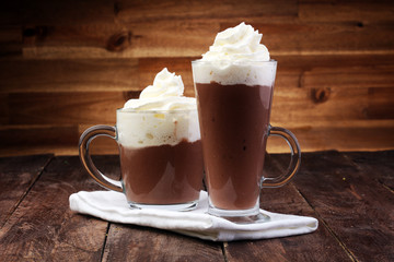 Hot chocolate cocoa with whipped cream 