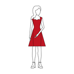 color silhouette image faceless woman with red dress clothing vector illustration