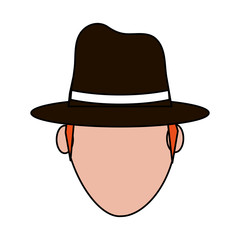 color image silhouette front view faceless explorer man with hat vector illustration