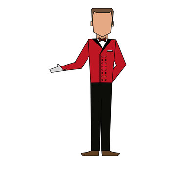 color image silhouette full body faceless bellboy with uniform vector illustration