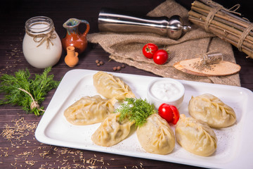 Dumplings with stuffing of chopped meat of a lamb and onions