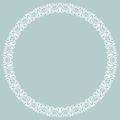 Oriental vector round white frame with arabesques and floral elements. Floral border with vintage pattern. Greeting card with place for text