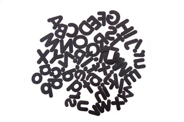 black plastic alphabet isolated