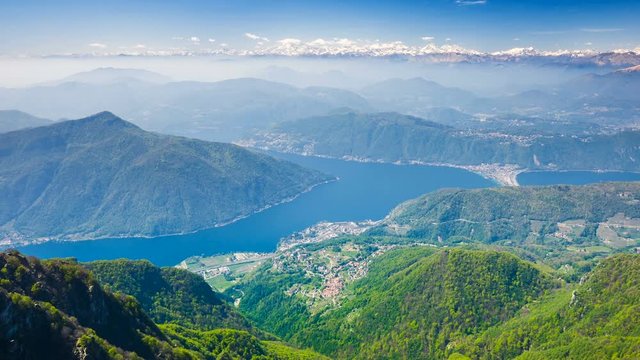 View to Lugano city, San Salvatore mountain and Lugano lake from Monte Generoso, Canton Ticino, Switzerland
