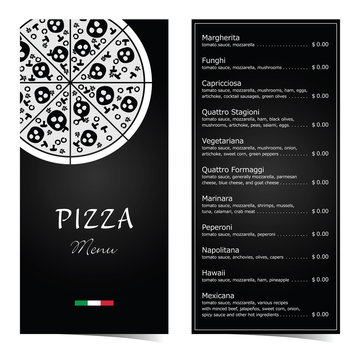 pizza menu design on black illustration set one