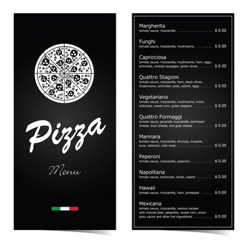 pizza menu design on black illustration set two