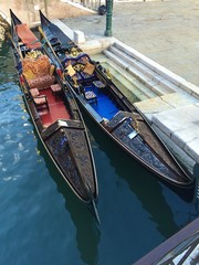 Colored boats in Venice city on water