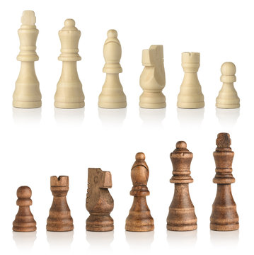 Black and white wooden chess isolated on a white background