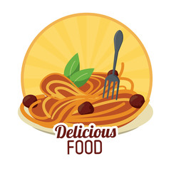 delicious food pasta meatballs italian sticker vector illustration