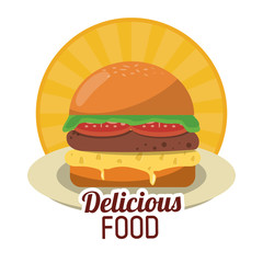 delicious food fresh burger fast unhealthy sticker vector illustration