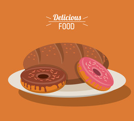 delicious food bakery dessert donuts and bread vector illustration