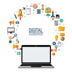 digital marketing laptop technology network online vector illustration
