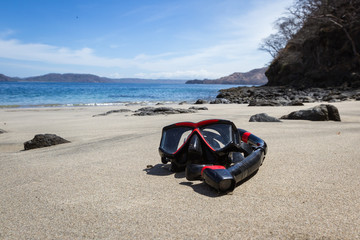 snorkel gear on the beach