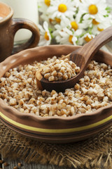 Buckwheat porridge in the ceramic pot
