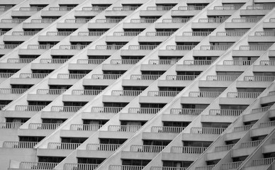 Balconies of a concrete building in monochrome
