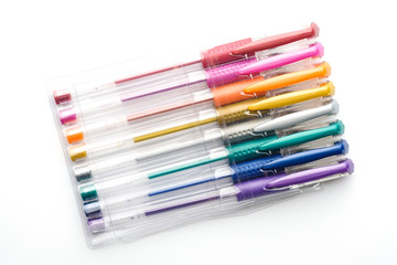 Colorful gel pen on white background