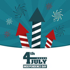4th july independence day fireworks rockets festive celebration vector illustration