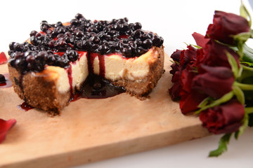 Gourmet blueberry cheesecake for a romantic dinner 