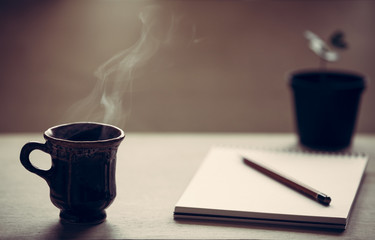  Cup of coffee. Coffee break, breakfast.